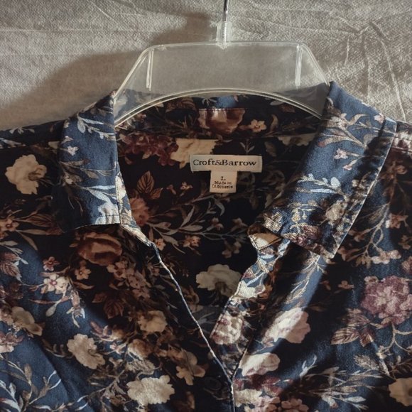 Croft & Barrow long sleeve button collar floral shirt casual Sz L - Picture 8 of 9
